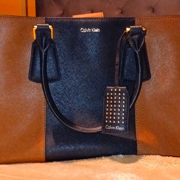 Calvin Klein Collection Handbags - NWOT Calvin Klein brown and black Satchel purse with two compartments